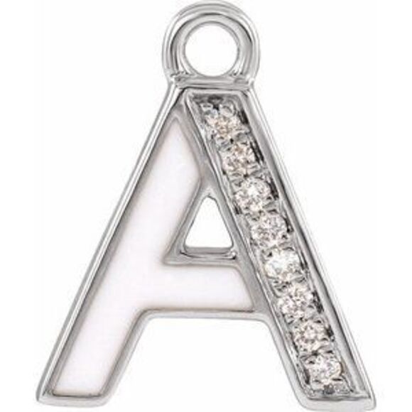 Kazi Luxury 14K White .025 CTW Natural Diamond Blush Enamel Initial A Dangle